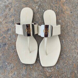 New Tory Burch Georgia Logo Sandals Shoes Ivory